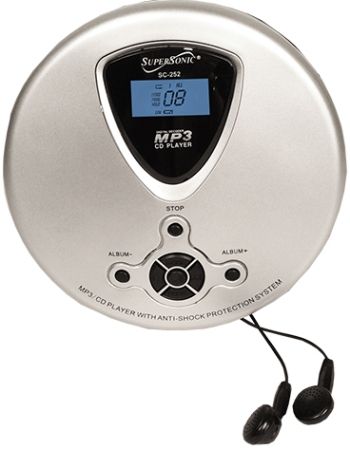 Supersonic SC-252 Personal MP3/CD Player, CD-R/CD-RW Compatible, 40 Sec Anti-Shock for CD, Random & Repeat Playback, Program Function, High Quality Stereo Earphones Included, Uses 2 x 