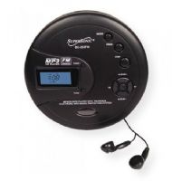 Supersonic SC253FM Personal MP3/CD Player with FM Radio; Black; MP3/CD Compatible; CD-R/CD RW Compatible; FM Radio Function; 40 Sec Anti-Shock for CD; 120 Sec Anti-Shock for MP3; Random and Repeat Playback; Program Function; High Quality Stereo Earphones Included; Uses 2 x “AA” Size Batteries (not included); UPC 639131002531 (SC253FM SC253-FM SC253FMMP3 SC253FM-MP3 SC253FMSUPERSONIC SC253FM-SUPERSONIC) 