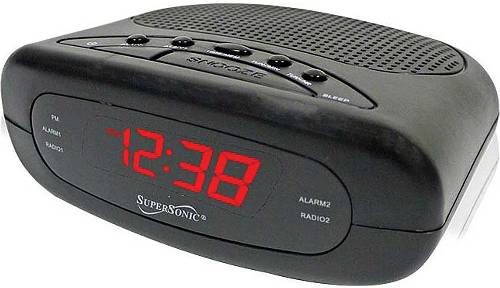 Supersonic SC-376 Dual Alarm Clock Radio, Durable ABS Shell, Digital Clock, 0.6