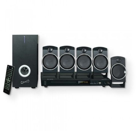 Supersonic SC37HT 5.1 DVD Home Theater System; Black; 5.1 Channel Surround Sound System; Supports DVD/CD/VCD/SVCD/MP3/Picture; CD/CD-R/CD-RW; 1 Karaoke Microphone Jack; Built in USB Input; FM Radio; Video output: CVBS, S-Video, YPbPr; Speaker Output: 10W + 3W x 5 = 25 Watts; UPC 639131000377 (SC37HT SC37-HT SC37HTHOMETHEATER SC37HT-HOMETHEATER SC37HTSUPERSONIC SC37HT-SUPERSONIC)  