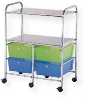 Alvin SC4MCDW-S Storage Cart 4 Drawer Deep with 2 Shelf, Multi-Colored; Plastic Material; Molded stops on drawers prevent drawer from pushing through the back of cart; Each drawer can hold up to 3 lbs Double-wide cart has middle leg supports and casters for added stability, with six casters (two locking); UPC 88354960027 (SC4MCDWS SC4-MCDWS SC-4MCDW-S ALVINSC4MCDWS ALVIN-SC4-MCDW-S ALVIN-SC-4-MCDWS) 