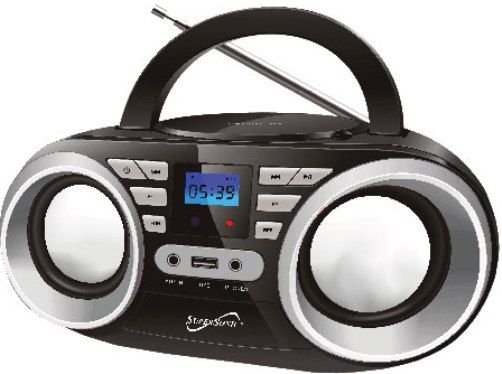 Supersonic SC-506-BK Portable Audio System, Black, 2 x 2W (RMS) Power Output, Frequency Range: FM 87.5-108Mhz, Frequency Response 100Hz-16KHz, Top Loading Programmable MP3/CDPlayer, LCD Display, Built-in USB Input Allows You toPlay Media Devices Such as an MP3 Player, Built-in FM Radio, 3.5mm Auxiliary Input for Most Audio Devices, UPC 639131205069 (SC506BK SC506-BK SC-506BK SC-506)