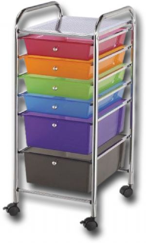 Alvin SC6MC Storage Cart 6-Drawer (Standard And Deep) Multi-Colored; Unique patented interlocking rail and drawer system that prevents shifting off the rails; Molded stops on drawers prevent drawer from pushing through the back of cart; Each drawer can hold up to 3 lbs; Carts have four casters (two locking); UPC 088354807667 (ALVINSC6MC ALVIN SC6MC SC 6MC SC6 MC SC-6MC SC6-MC)