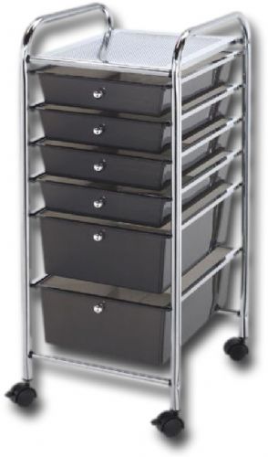 Alvin SC6SM Storage Cart 6-Drawer (Standard And Deep) Smoke; Unique patented interlocking rail and drawer system that prevents shifting off the rails; Molded stops on drawers prevent drawer from pushing through the back of cart; Each drawer can hold up to 3 lbs; Carts have four casters (two locking); UPC 088354807650 (ALVINSC6SM ALVIN SC6SM SC6 SM SC 6SM SC6-SM SC-6SM)