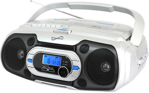 SuperSonic SC-719 Portable MP3/CD Player with Cassette Recorder, Top Loading Programmable MP3/CD Player, Built-in AM/FM Radio, LCD Display, Rod Antenna, Programmable Track Memory, Repeat One, All and Skip Functions, Dynamic High Performance Speakers, Auxiliary Jack Input For Use With External Audio Devices, UPC 639131007192 (SC719 SC 719)