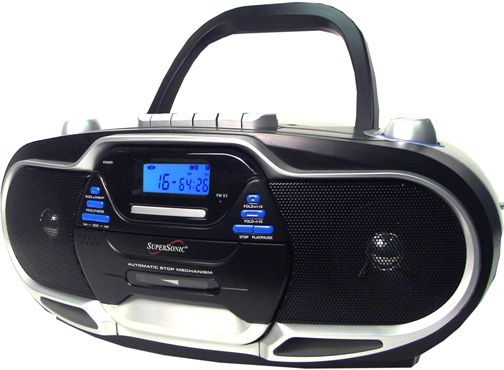 SuperSonic SC-744 Portable MP3/CD Player with Cassette Recorder & AM/FM Radio, Top Loading MP3/CD Player, Single Cassette Recorder, Programmable Track Memory, Play, Pause, Skip and Repeat Functions; Auto Stop Cassette Recorder, Rotary Volume Control, Dynamic High Performance Speakers, UPC 639131007444 (SC744 SC 44)