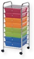 Alvin SC8MC12 Storage Cart 8 Drawer Wide, Multi-Colored; Plastic Material; Molded stops on drawers prevent drawer from pushing through the back of cart; Each drawer can hold up to 3 lbs; Carts have four casters (two locking); Inside bottom dimensions of tapered wide drawer 12.375" x 12.375" x 3.5"; UPC 88354960065 (SC8MC12 SC8-MC12 SC-8MC-12 ALVINSC8MC12 ALVIN-SC8-MC-12 ALVIN-SC-8-MC12) 