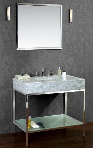 Ariel by Seacliff SCBRI48PSS Brightwater 48'' Single-Sink Bathroom Vanity Set, Polished Stainless Steel; Constructed of stainless steel, tempered frosted glass; White carrera marble countertop (6