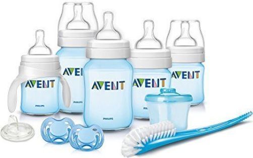 Avent SCD265/03 Classic Newborn Starter Gift Set, Blue; BPA-free, made from polypropylene (PP); Clinically proven to reduce colic; Formula dispenser holds enough powdered formula for 3 9 ounce feeds and is ideal for travel; Bottle brush features curved brush head and molded tip for thorough cleaning of hard to reach areas; UPC 075020045270 (SCD26503 SCD265-03 SCD-265/03 SCD 265/03)