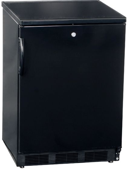 Summit SCFF55LBLMED  Built-in Upright All-Freezer with 5.0 cu. ft. Capacity, Adjustable Shelves, Frost-Free, Front Lock and Commercially Approved, Black Color, 3 drawer freezer, Fan assisted interior cooling, 3 full stainless steel towel bar handles, Fits under counter, Under 24