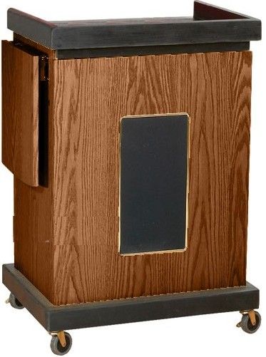 Oklahoma Sound SCLS-MO Smart Cart Multipurpose Computer Lectern with Sound, Medium Oak, Built-In Full Featured 25 Watts Amplifier with Technologically Advanced (MP3 Compatible), Media Aux 1/8 Input, One 8 Full Range Speakers, 2 deep area for a laptop that locks with a slide out locking shelf for projectors and multimedia equipment (SCLSMO SCLS MO SCL-S SCL S)