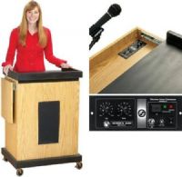 Oklahoma Sound SCLS-OK Smart Cart Multipurpose Computer Lectern with Sound, Light Oak, Built-In Full Featured 25 Watts Amplifier with Technologically Advanced (MP3 Compatible), Media Aux 1/8” Input, One 8” Full Range Speakers, 2” deep area for a laptop that locks with a slide out locking shelf for projectors and multimedia equipment (SCLSOK SCLS OK SCL-S SCL S) 