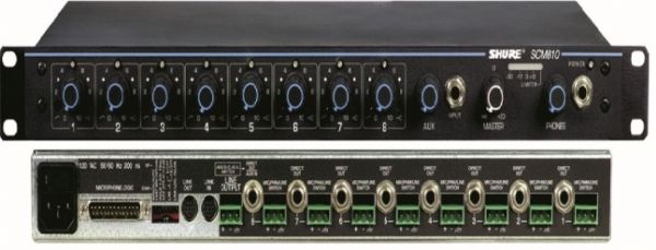 Shure SCM810 8 Channel Rackmountable Automatic Mic Mixer with Adjustable Per Channel EQ, 48V Phantom Power, Inserts and Level Control - Euroblock Connectors (SCM810 SCM 810 SCM-810)