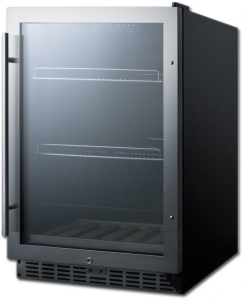 Summit SCR2466 Built-In Undercounter Beverage Refrigerator With Seamless Trimmed Glass Door, Digital Controls, Lock, And Black Cabinet; Built-in capable, front-breathing design lets you make the best use of space by installing your appliance under the counter; Glass Door, double pane tempered glass offers a full view of your stored items; Seamless stainless steel trimmed door frame, single-piece door trim offers a more deluxe look; UPC 761101053066 (SUMMITSCR2466 SUMMIT SCR2466 SUMMIT-SCR2466)