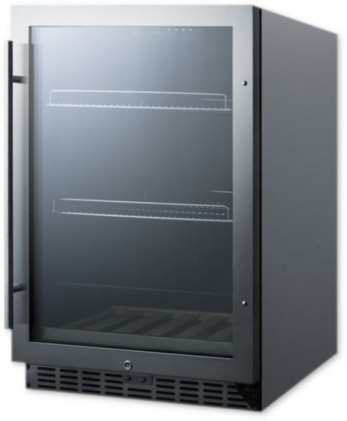 Summit SCR2466CSS Built-In Undercounter Beverage Refrigerator With Seamless Trimmed Glass Door, Digital Controls, Lock, And Stainless Steel cabinet; Reversible door, user-reversible door swing for added flexibility; Sealed back, space-saving design that offers easier cleanability; Factory installed lock, keyed lock for a secure interior; UPC 761101055220 (SUMMITSCR2466CSS SUMMIT SCR2466CSS SUMMIT-SCR2466CSS)