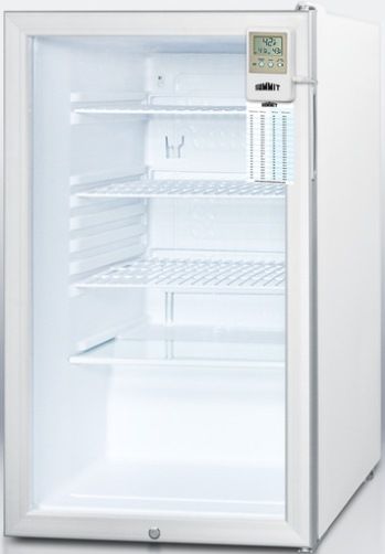 Summit SCR450LBIMEDDTADA ADA Compliant Glass Door All-refrigerator for Built-in Use with Digital Thermostat, High Temperature Alarm and Factory Installed Lock, White Cabinet, 4.1 cu.ft. capacity, RHD Right Hand Door Swing, Automatic defrost, Internal fan with gel packs, Hospital grade cord with 'green dot' plug (SCR-450LBIMEDDTADA SCR 450LBIMEDDTADA SCR450LBIMEDDT SCR450LBIMED SCR450LBI SCR450L SCR450)
