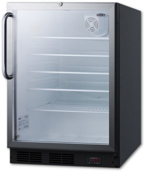 Summit SCR600BGLPUBADA ADA Compliant Commercial Glass Door Craft Beer And Wine Refrigerator For Freestanding Use, With Digital Thermostat, Black Cabinet, And Lock; ADA Compliant, 32