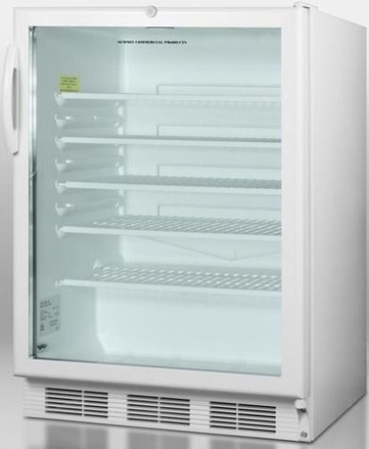 Summit SCR600LADA ADA Compliant Commercially Approved Glass Door All-refrigerator for Freestanding Use with Factory Installed Front Lock, White Cabinet, 5.5 cu.ft. Capacity, 32 inches high to meet ADA guidelines for lower counter height, Reversible Door, RHD Right Hand Door Swing, Double pane tempered glass door, UPC 761101010816, Replaced SCR600LAL (SCR-600LADA SCR 600LADA SCR600L SCR600)