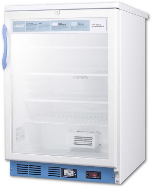 Summit SCR600LBIMED2 Built In Undercounter Glass Door Medical And Scientific Refrigerator With Digital Thermostat; Designed and engineered to store vaccines and other sensitive materials under stable temperature conditions; Front-breathing system allows the unit to be used built-in; Audible alarm sounds if the interior temperature rises or falls out of set range; UPC 761101056555 (SUMMITSCR600LBIMED2 SUMMIT SCR600LBIMED2 SUMMIT-SCR600LBIMED2)