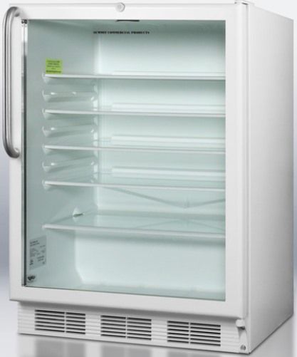 Summit SCR600LBITBADA Commercially Approved ADA Compliant Beverage Refrigerator for Built-in Use with Glass Door, Factory installed lock and Towel Bar Handle, White Cabinet, 5.5 cu.ft. Capacity, RHD Right Hand Door Swing, Professional stainless steel handle, Double pane tempered glass door, Automatic defrost (SCR-600LBITBADA SCR 600LBITBADA SCR600LBITB SCR600LBI SCR600L SCR600)