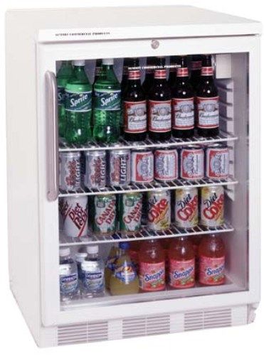 Summit SCR600L-TB Commercial Under Counter Glass Door All-Refrigerator, White, 5.5 Cu.Ft. Capacity, Front Lock, 12