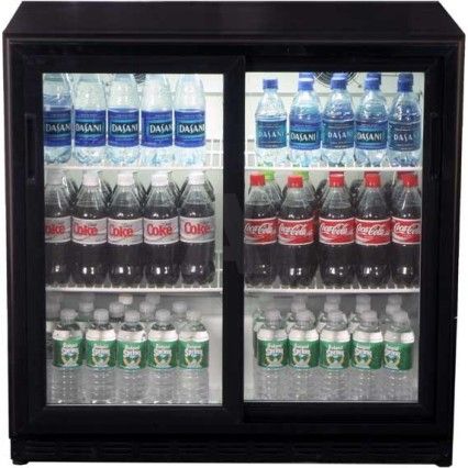 Summit SCR700B Beverage Center with 7.4 cu. ft. Capacity, Internal Fan Circulation, Interior Light, Sliding Glass Doors, Commercial Use, Black Body Color, Glass Door Color, Sliding Door Swing, Automatic Defrost Type (SCR-700B SCR 700B)