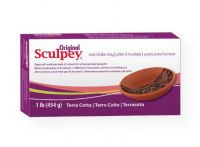Sculpey S01T Original Oven Bake Terra Cotta Clay 1 lb; Clay is soft and pliable; It works and feels like ceramic clay, but will not dry out when exposed to air; After baking, it can be sanded, drilled, carved, and painted with water-based acrylic paints; Terra Cotta, 1 lb; Bake at 275 F degrees (130 C degrees) for 15 minutes per .25" (6 mm) thickness; DO NOT MICROWAVE; Baking should be completed by an adult; UPC 715891111659 (SCULPEYS01T SCULPEY-S01T SCULPEY/S01T ARTWORK) 