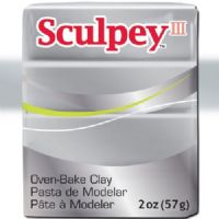 Sculpey S302-1130 Polymer Clay, 2oz, Silver; Sculpey III is soft and ready to use right from the package; Stays soft until baked, start a project and put it away until you're ready to work again, and it won't dry out; Bakes in the oven in minutes; This very versatile clay can be sculpted, rolled, cut, painted and extruded to make just about anything your creative mind can dream up; UPC 715891111307 (SCULPEYS3021130 SCULPEY S3021130 S302-1130 III POLYMER CLAY SILVER) 