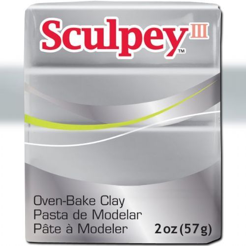 Sculpey S302-1130 Polymer Clay, 2oz, Silver; Sculpey III is soft and ready to use right from the package; Stays soft until baked, start a project and put it away until you're ready to work again, and it won't dry out; Bakes in the oven in minutes; This very versatile clay can be sculpted, rolled, cut, painted and extruded to make just about anything your creative mind can dream up; UPC 715891111307 (SCULPEYS3021130 SCULPEY S3021130 S302-1130 III POLYMER CLAY SILVER)