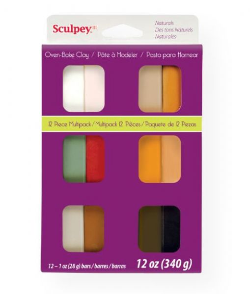 Sculpey S3VMN12 III Polymer Clay 12-Color Natural Set; Soft and ready to use right from the package; Plus, the product stays soft until baked; Work on projects for days without worrying about dry-out; Bakes in the oven in minutes; This very versatile clay can be sculpted, rolled, cut, painted and extruded through the Sculpey clay extruder to make just about anything; UPC 715891112588 (SCULPEYS3VMN12 SCULPEY-S3VMN12 III-S3VMN12 S3VMN12 SCULPTING ARTWORK)