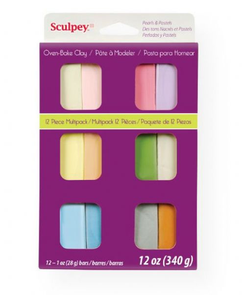 Sculpey S3VMP12 III Polymer Clay 12-Color Pearl & Pastel Set; Soft and ready to use right from the package; Plus, the product stays soft until baked; Work on projects for days without worrying about dry-out; Bakes in the oven in minutes; This very versatile clay can be sculpted, rolled, cut, painted and extruded through the Sculpey clay extruder to make just about anything; UPC 715891112472 (SCULPEYS3VMP12 SCULPEY-S3VMP12 III-S3VMP12 S3VMP12 SCULPTING ARTWORK)