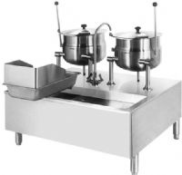 Cleveland SD-1050-K66 Two 6 Gallon Tilting 2/3 Steam Jacketed Direct Steam Kettles with Modular Stand, Modular Base Features, Floor Model Installation, Partial Kettle Jacket, Steam Power Type, 0.5" Steam Inlet Size, Tilting Style, Double Kettle, 0.38" - 0.5" Water Inlet Size, 18" Base Height, 15.38" Kettle Height, Hot and cold water faucet with swing spout, Manual tilting with balanced design, UPC 400010764914 (SD-1050-K66 SD 1050 K66 SD1050K66)  