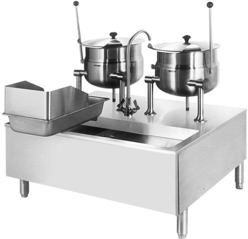 Cleveland SD-1050-K66 Two 6 Gallon Tilting 2/3 Steam Jacketed Direct Steam Kettles with Modular Stand, Modular Base Features, Floor Model Installation, Partial Kettle Jacket, Steam Power Type, 0.5