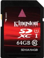 Kingston SD10A/64GB Flash memory card, 64 GB Storage Capacity, 60 MB/s read, 35 MB/s write Speed Rating, Class 10 SD Speed Class, SDXC Memory Card Form Factor, Write protection switch, Content Protection for Recorded Media - CPRM Features, 1 x SDXC Memory Card Compatible Slots, Microsoft Windows 7, Microsoft Windows XP SP2 or later, Microsoft Windows Vista SP1 or later OS Required (SD10A64GB SD10A-64GB SD10A 64GB) 