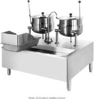 Cleveland SD-1600-K1212  Two 12 Gallon Tilting 2/3 Steam Jacketed Direct Steam Kettles with Modular Stand, Modular Base Features, Floor Model Installation, Partial Kettle Jacket, Steam Power, 0.5" Steam Inlet Size, Tilting Style, Double Kettle, 0.38" - 0.5" Water Inlet Size, 18" Base Height, 22.25" Kettle Height, Hot and cold water faucet with swing spout, Manual tilting with balanced design, UPC 400010764945 (SD-1600-K1212 SD1600K1212 SD1600K1212) 