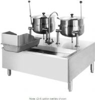 Cleveland SD-1800-K2020 Two 20 Gallon Tilting 2/3 Steam Jacketed Direct Steam Kettles with Modular Stand, 50 PSI steam jacket and safety valve rating, (2) 20 gallon kettles, Modular Base Features, Floor Model Installation, Partial Kettle Jacket, Steam Power, 0.5" Steam Inlet Size, Tilting Style, Double Kettle, 0.38" - 0.5" Water Inlet Size, 18" Base Height, 26.13" Kettle Height, Hot and cold water faucet with swing spout, UPC 400010764952 (SD-1800-K2020 SD 1800 K2020 SD1800K2020) 