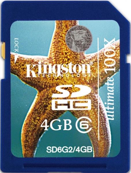 Kingston SD6G2/4GB Ultimate Flash memory card, 4 GB Storage Capacity, 133 x 20 MB/s write Speed Rating, Class 6 SD Speed Class, SDHC Memory Card Form Factor, 3.3 V Supply Voltage, Write protection switch Features, 1 x SDHC Memory Card Compatible Slots, Plug and Play Compliant Standards, UPC 740617182705 (SD6G24GB SD6G2-4GB SD6G2 4GB)