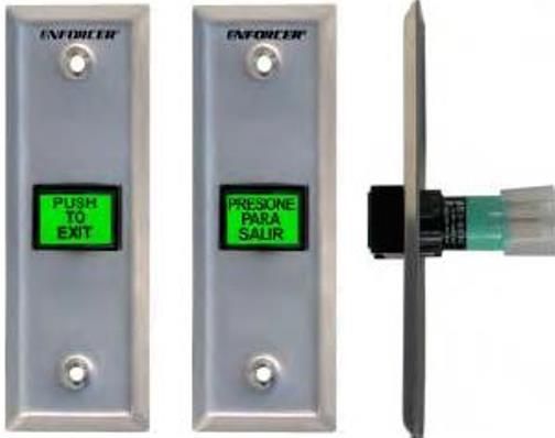 Seco-Larm SD-7103GC-PEQ ENFORCER Slimline LED-Illuminated Push-to-Exit Wall Plate; Momentary switch, D.P.S.T., NO/NC contacts rated 5A@ 125~250 VAC; CE and UL approved switch; Stainless-steel slimline plate; Six plug-in terminals; Six color-coded, 12