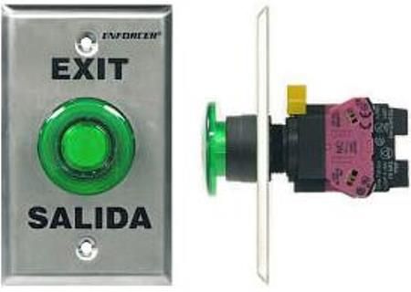 Seco-Larm SD-7251GCEX1Q ENFORCER Illuminated Mushroom Button Push-to-Exit Wall Plate; Stainless-steel single-gang faceplate; Illuminated green 1-1/2