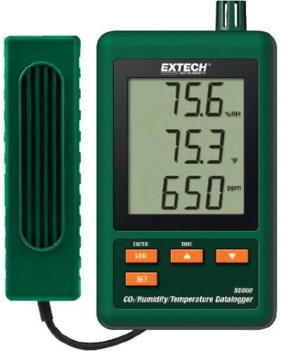 Extech SD800 CO2, Humidity and Temperature Datalogger, Records Data on an SD card in Excel Format; Checks for Carbon Dioxide (CO2) concentrations; Maintenance free dual wavelength NDIR (non-dispersive infrared) CO2 sensor; Triple LCD simultaneously displays CO2, Temperature and Relative Humidity; Measurement ranges: CO2, 0 to 4000ppm; Temperature, 32 to 122 degrees fahrenheit; UPC: 793950438008 (EXTECHSD800 EXTECH SD800 DATALOGGER)