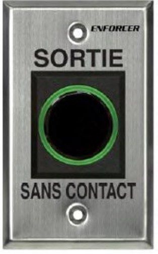 Seco-Larm SD-927PKC-NFQ ENFORCER No Touch Request-to-Exit Sensor with French Message; Sans Contact/Sortie printed on plate; No Touch - just wave a hand in front of sensor; Sensing range up to 4