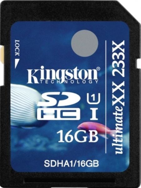Kingston SDHA1/16GB UltimateXX Flash memory card, 16 GB Storage Capacity, 233x : 60 MB/s read 35 MB/s write Speed Rating, UHS Class 1 SD Speed Class, SDHC UHS-I Memory Card Form Factor, 3.3 V Supply Voltage, Write protection switch Features, 1 x SDHC UHS-I Memory Card Compatible Slots, Plug and Play Compliant Standards, UPC 740617179828 (SDHA116GB SDHA1-16GB SDHA1 16GB)