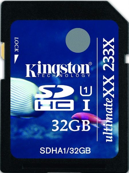 Kingston SDHA1/32GB UltimateXX Flash memory card, 32 GB Storage Capacity, 233x : 60 MB/s read 35 MB/s write Speed Rating, UHS Class 1 SD Speed Class, SDHC UHS-I Memory Card Form Factor, 3.3 V Supply Voltage, Write protection switch Features, 1 x SDHC UHS-I Memory Card Compatible Slots, Plug and Play Compliant Standards, UPC 740617179835 (SDHA132GB SDHA1-32GB SDHA1 32GB)