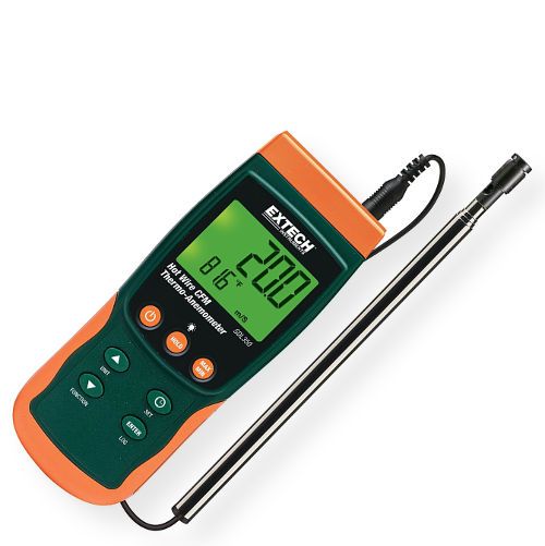 Extech SDL350-NIST Hot Wire CFM Thermo-Anemometer/Datalogger with Certificate of Calibration Traceable to NIST, Air Velocity/Air Flow meter with telescoping probe designed to fit into HVAC ducts and other small openings; Datalogger date/time stamps and stores readings on an SD card in Excel format for easy transfer to a PC (SDL350NIST SDL350 NIST SDL-350 SDL 350 SD-L350)
