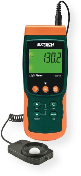 Extech SDL400-NIST Light Meter/Datalogger with Certificate of Calibration Traceable to NIST, Wide range to 10000Fc or 100kLux, Cosine and color-corrected measurements, Utilizes precision silicon photo diode and spectral response filter, Datalogger date/time stamps and stores readings on an SD card in Excel format for easy transfer to a PC (SDL400NIST SDL400 NIST SDL-400 SDL 400 SD-L400)