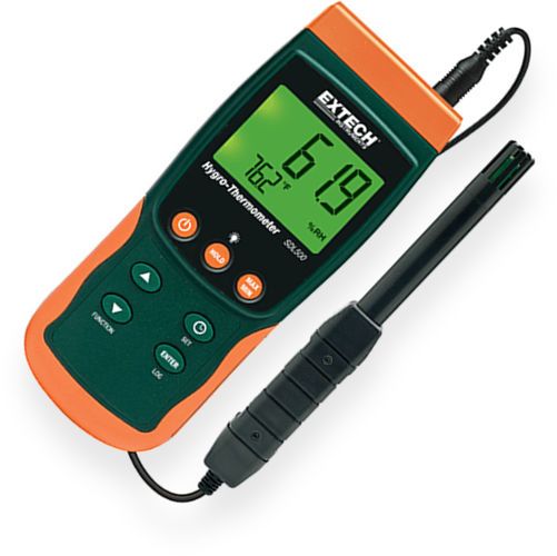 Extech SDL500-NIST Hygro-Thermometer/Datalogger with Certificate of Calibration Traceable to NIST; Relative Humidity, Temperature, Dew Point, and Wet Bulb measurement; Datalogger date/time stamps and stores readings on an SD card in Excel format for easy transfer to a PC; Adjustable data sampling rate 1 to 3600 seconds (SDL500NIST SDL500 NIST SDL-500 SDL 500 SD-L500)