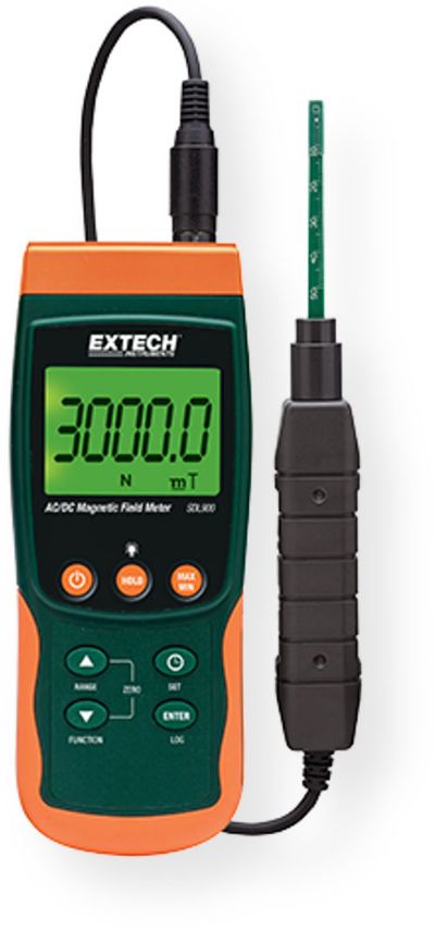  Extech SDL900 AC DC Magnetic Meter Datalogger; Utilizes Hall effect sensor with ATC (Automatic Temperature Compensation); Adjustable data sampling rate 1 to 3600 seconds; Memory stores 99 readings manually; Datalogging feature records readings with date and time stamp on an SD card (included) in Excel format; UPC 793950439012 (SDL900 SDL-900 MAGNETIC-SDL900 EXTECHSDL900 EXTECH-SDL900 EX-TECH-SDL900)