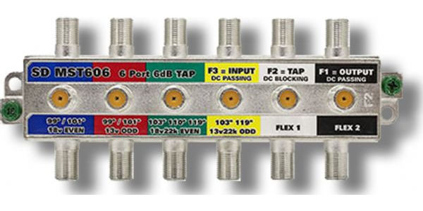 Sonora Design SDMST612 Directional Coupler, Vertical 12 dB; 5-2150 MHz; Passes DC voltage out-to-in; DC blocking on tap port; 10 AWG ground lug; LED indicators; SCTE Indoor F-Connectors; Dimensions 3.00