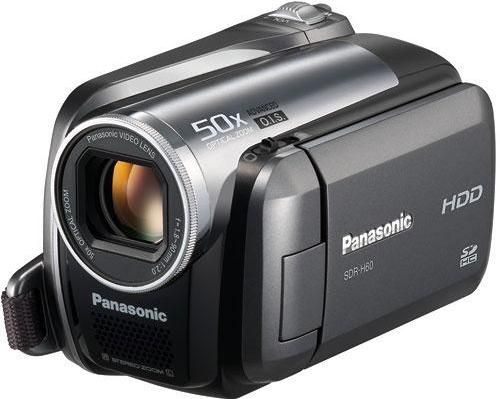 Panasonic SDR-H60 Refurbished 60GB Hard Disk Drive/SD Hybrid Camcorder with 50x Optical Zoom, 2.7-inch wide LCD monitor (approx. 123 K pixels), EIA Standard: 525 lines, 60 fields NTSC color signal, 1/6-inch CCD image sensor, 1 round speaker  20 mm, Video output level 1.0 Vp-p, 75, Audio output level (Line) 316 mV, 600, Auto Iris, F2.0 to F5.0, Focal length 1.8 mm to 90 mm (SDRH60 SDR H60 SDRH60-R)