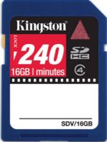 Kingston SDV/16GB Video Flash memory card, 16 GB Storage Capacity, 4 MB/s read Speed Rating, Class 4 SD Speed Class , SDHC Memory Card Form Factor, 3.3 V Supply Voltage, Write protection switch Features , 1 x SDHC Memory Card Compatible Slots, UPC 740617144383 (SDV16GB SDV-16GB SDV 16GB) 